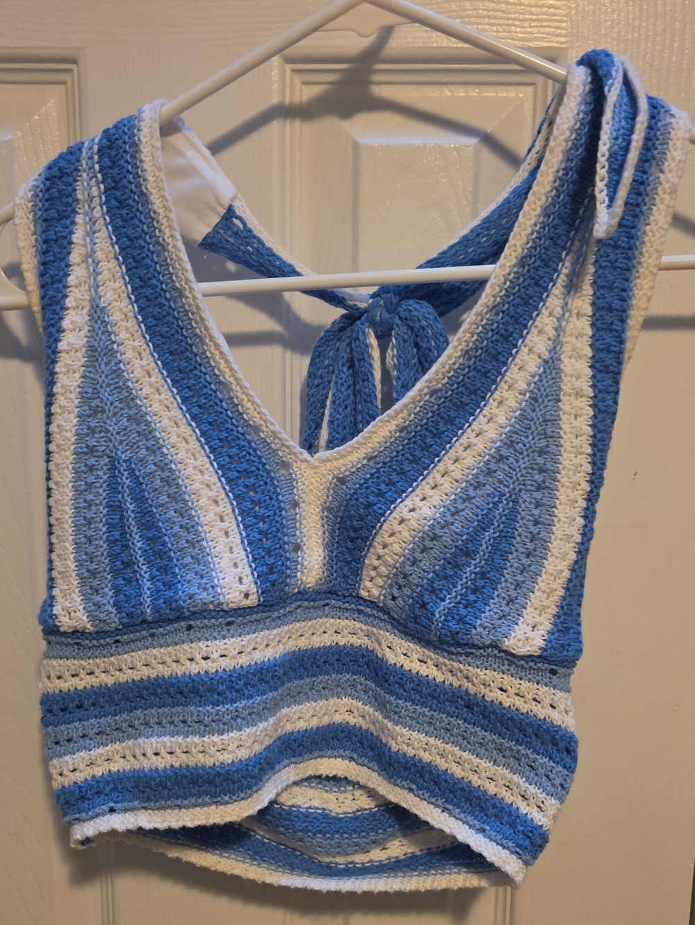 Hollister Blue and White Crochet Halter Crop Top